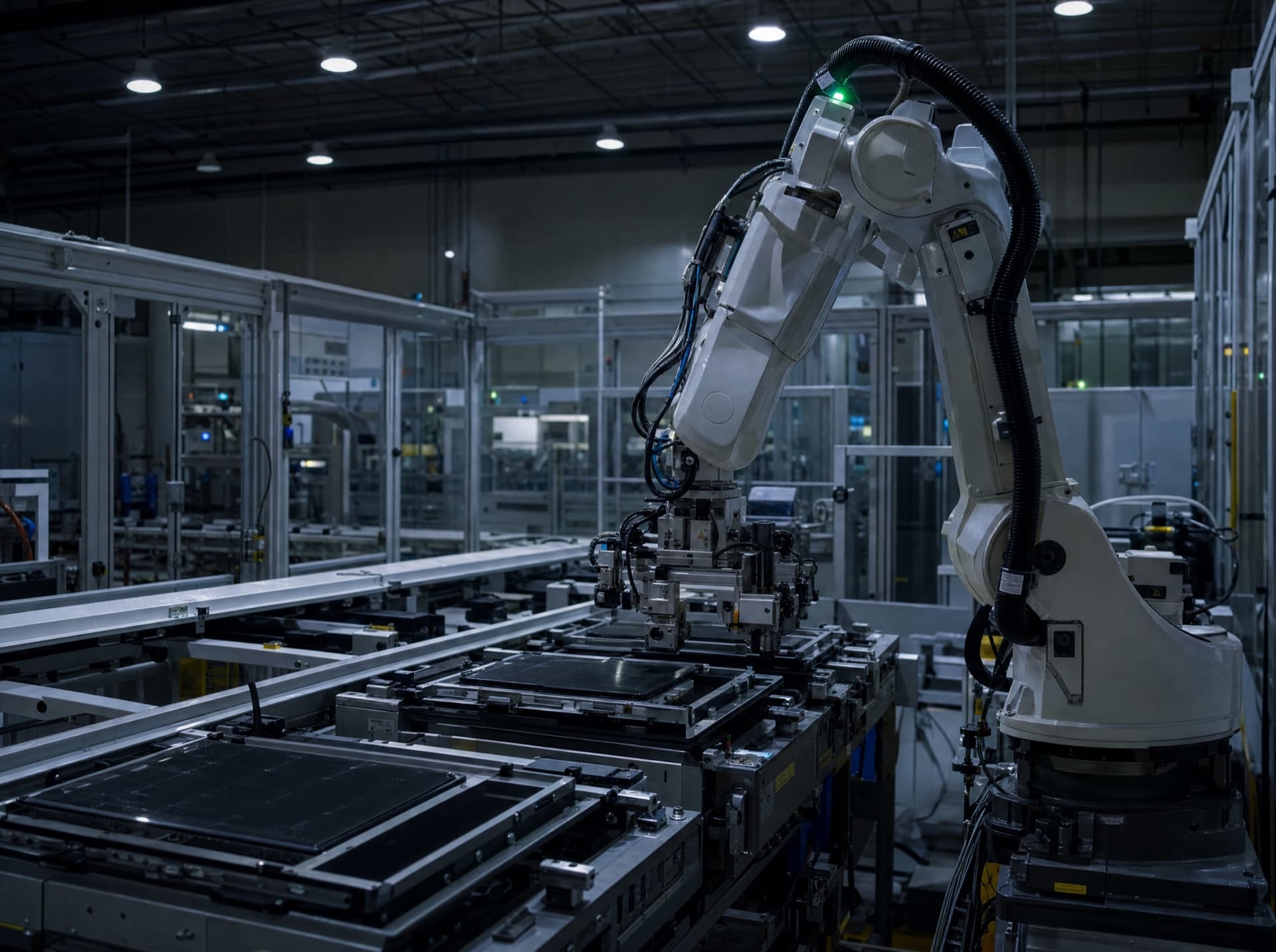 Factory production line at night